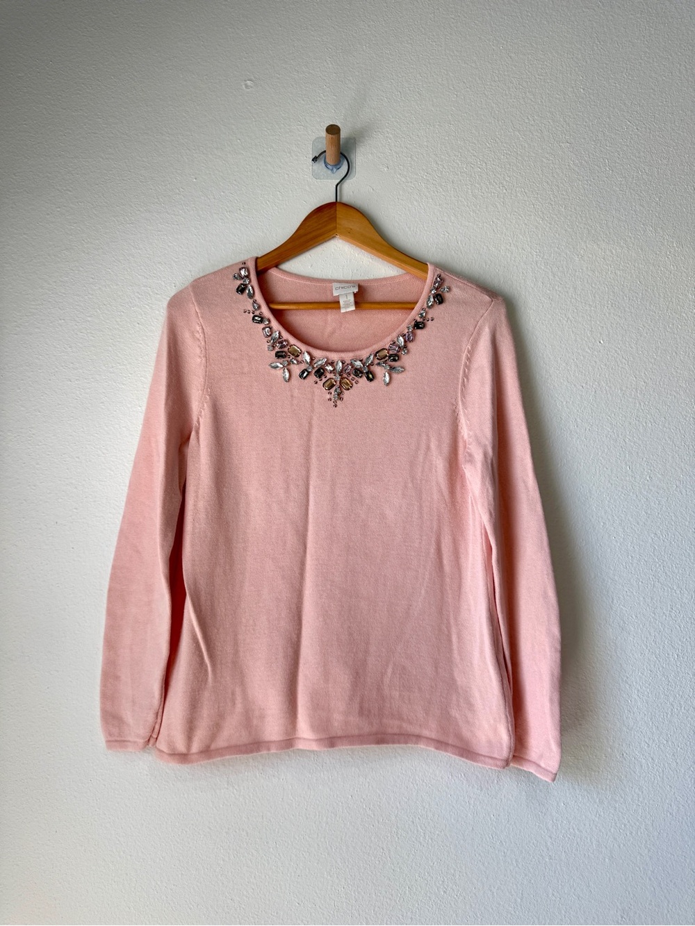 Chico’s Embellished Neck Sweater Pink Size 1 - Picture 3 of 6